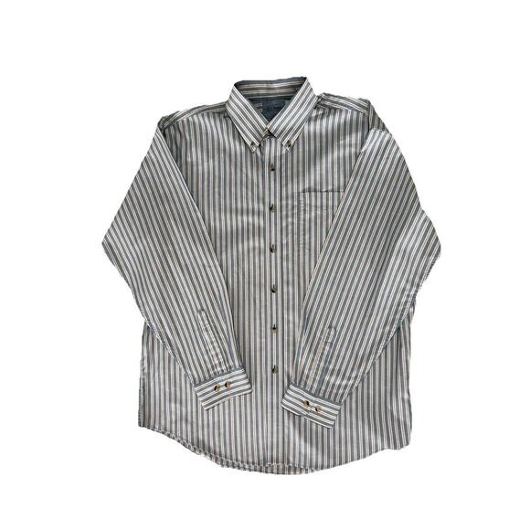 LL Bean Men’s Striped Blue And Tan Long Sleeve Button-up Shirt Size L - Picture 5 of 6